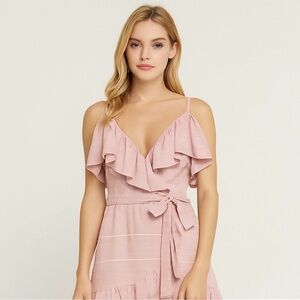 Wayf Strapless Pink Ruffle Dress Size Small